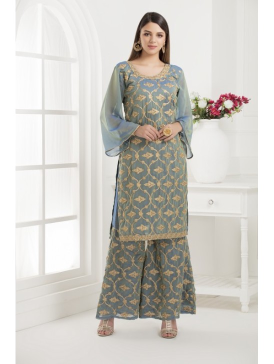 GREY EMBROIDERED SHARARA STYLE DRESS GREY EMBROIDERED SHARARA STYLE DRESS
