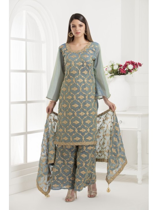 GREY EMBROIDERED SHARARA STYLE DRESS GREY EMBROIDERED SHARARA STYLE DRESS