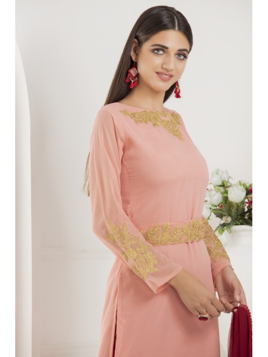 DUSTY PINK AND RED SALWAR PARTY SUIT DUSTY PINK AND RED SALWAR PARTY SUIT