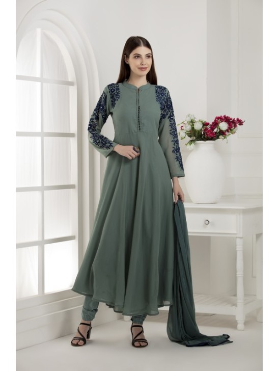 ULTRAMARINE GREEN GEORGETTE DESIGNER READYMADE SUIT ULTRAMARINE GREEN GEORGETTE DESIGNER READYMADE SUIT