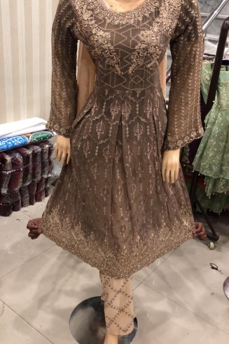 ENHANCING MOUSE BROWN PARTY WEAR INDIAN READYMADE SUIT