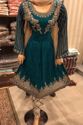 TEAL CHIFFON EMBROIDERED PAKISTANI STYLE READYMADE SUIT