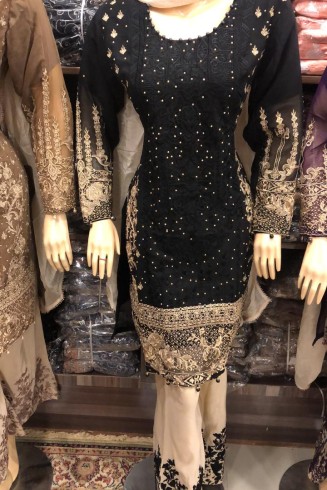 BLACK CHIFFON EMBROIDERED PAKISTANI STYLE READYMADE SUIT