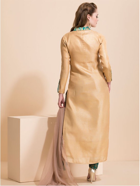 BEIGE BROCADE STYLE CHURIDAAR DRESS