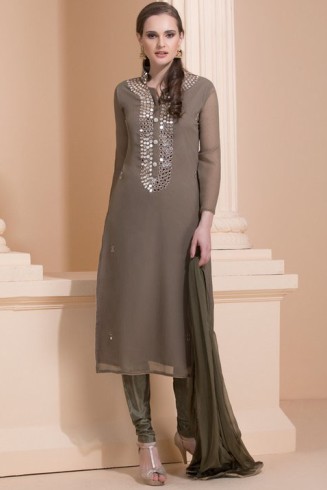 MOUSE COLOUR EARTH TONE SUIT WITH DELICATE MIRROR WORK 