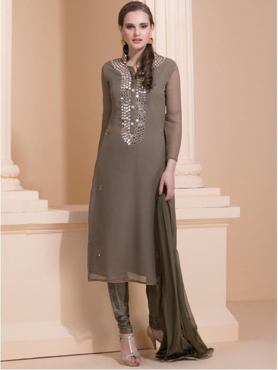 MOUSE COLOUR EARTH TONE SUIT WITH DELICATE MIRROR WORK MOUSE COLOUR EARTH TONE SUIT WITH DELICATE MIRROR WORK