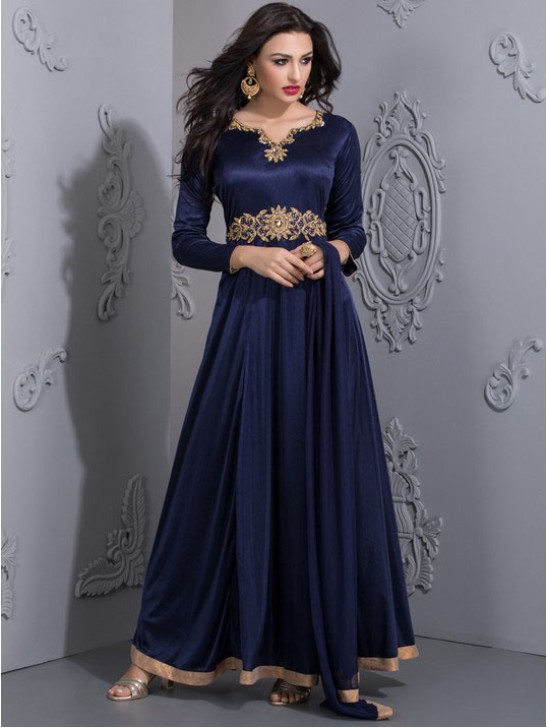 NAVY BLUE STUNNING EMBELLISHED EVENING MAXI GOWN(READY MADE)