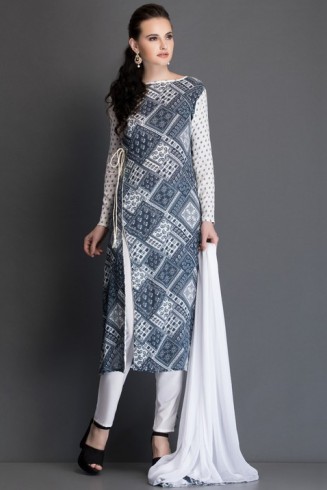 BLUE DRESS BOX PRINT DESIGNER SUIT 
