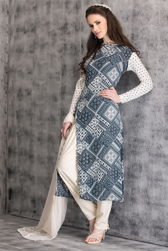 BLUE DRESS BOX PRINT DESIGNER SUIT 