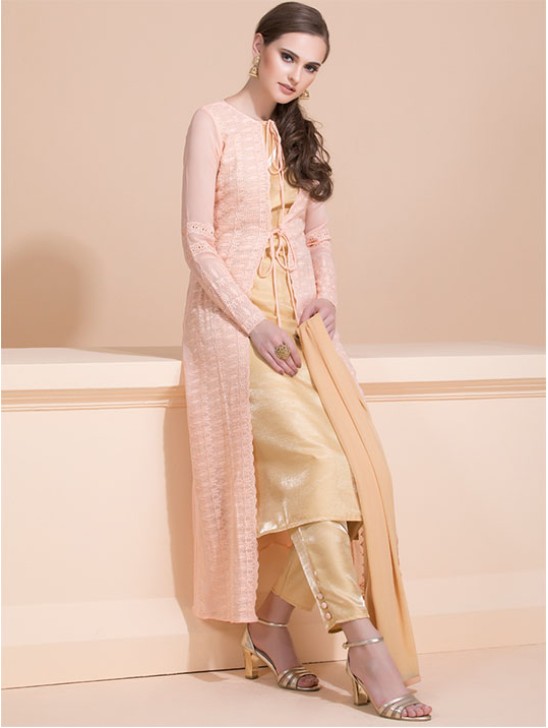 Gold Jacket Dress Luxury Pakistani Designer Party Suit