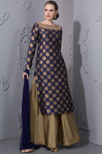 Navy Blue Brocade Dress Designer Wedding Lehenga 