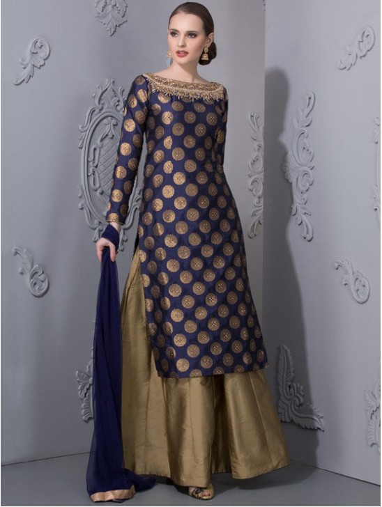Navy Blue Brocade Dress Designer Wedding Lehenga Navy Blue Brocade Dress Designer Wedding Lehenga