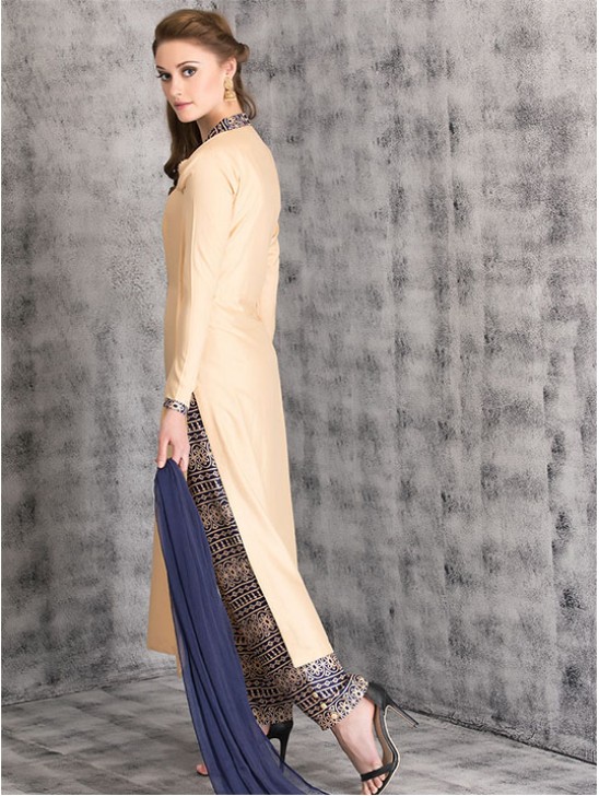 Beige Dress Tribal Printed Designer Wear Readymade Suit Beige Dress Tribal Printed Designer Wear Readymade Suit