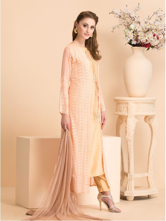 Gold Jacket Dress Luxury Pakistani Designer Party Suit