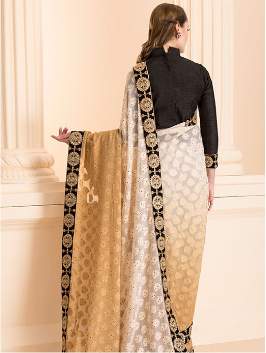 GOLD BEIGE OMBRE SAREE WITH STITCHED BLACK BLOUSE GOLD BEIGE OMBRE SAREE WITH STITCHED BLACK BLOUSE