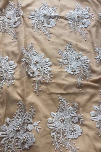 BEIGE SKIN CORAL PEARL PAKISTANI STYLE DESIGNER READY MADE SUIT