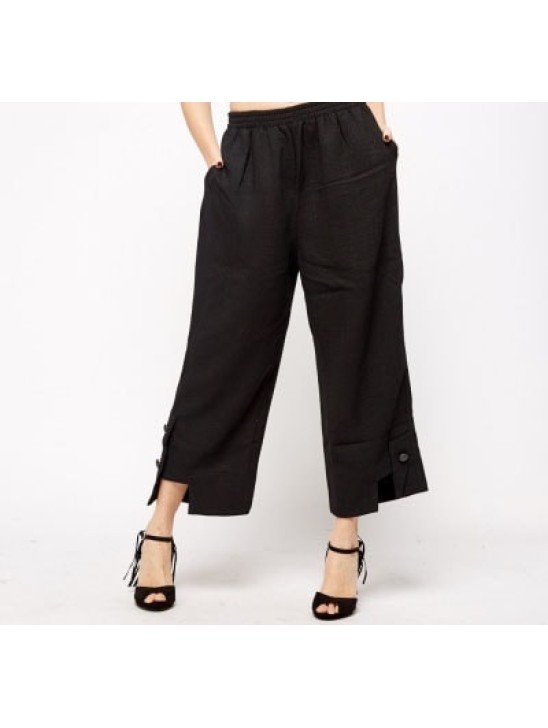 Black Detailed Hem Wide Leg Trouser