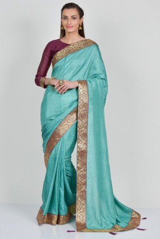 Ferozi & Purple Indian Designer Saree