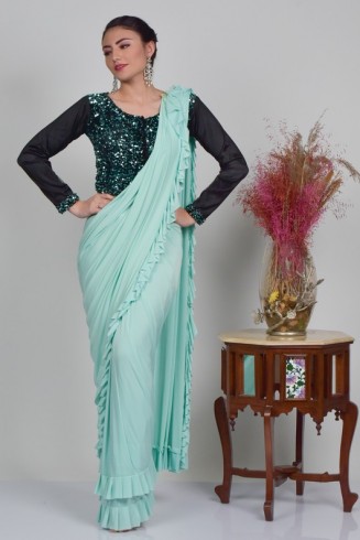 Sea Green & Rama Lycra Indian Ethnic Saree