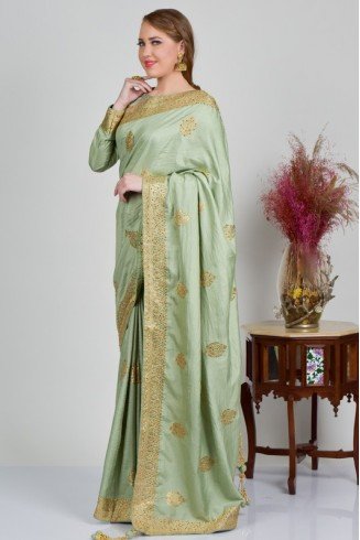 Mint Embroidered Ethnic Saree