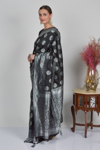 Black Banarasi Pakistani Designer Ethnic Saree