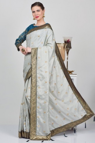 Steel Grey Saree Party Wear