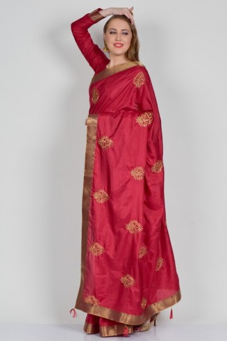 Maroon Embroidered Designer Silk Saree