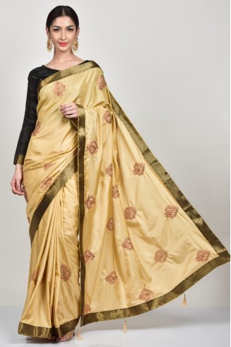 Gold & Black Silk Embroidered Wedding Saree
