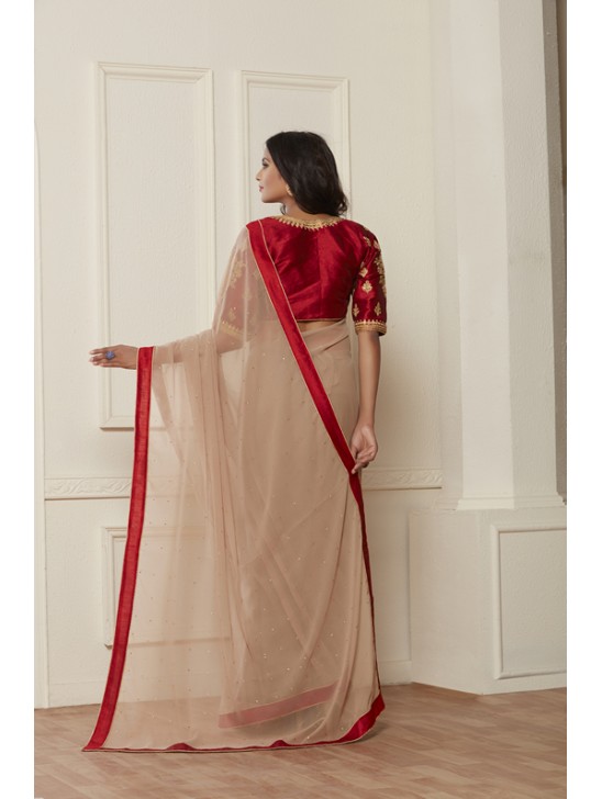 STUNNING NUDE SHADE SHIMMER BEIGE READY MADE SAREE STUNNING NUDE SHADE SHIMMER BEIGE READY MADE SAREE