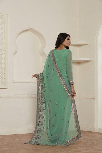 STUNNING SEA GREEN GEORGETTE PAKISTANI CASUAL WEAR SAREE