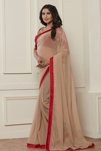 STUNNING NUDE SHADE SHIMMER BEIGE READY MADE SAREE