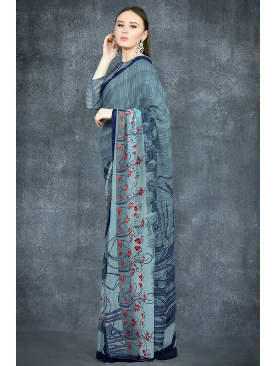 Mosaic Blue Printed Indian Formal Saree Mosaic Blue Printed Indian Formal Saree