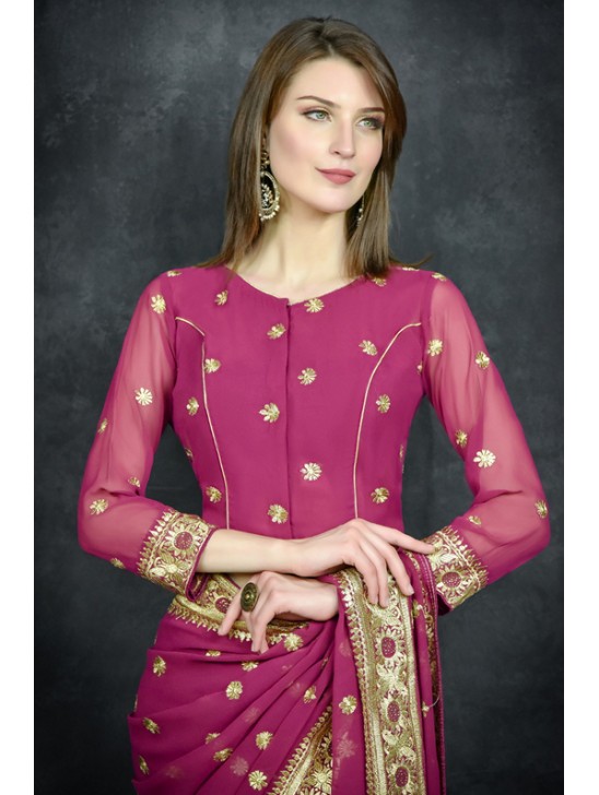 Magenta Purple Golden Embroidered Border Designer Saree Magenta Purple Golden Embroidered Border Designer Saree