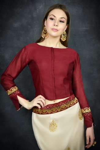 Soft Sunlight & Maroon Ethnic Wedding Saree