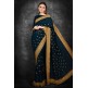 Peacock Blue & Gold Border Designer Party Wear Saree Peacock Blue & Gold Border Designer Party Wear Saree