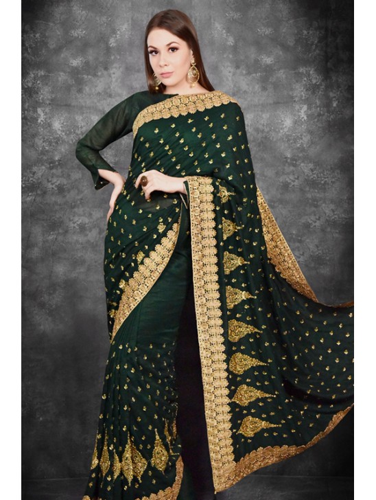 Chive Green Women s Georgette Saree Chive Green Women s Georgette Saree