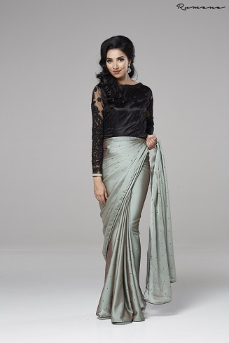 ZACS-707 GREY AND BLACK READY MADE PARTY WEAR SAREE