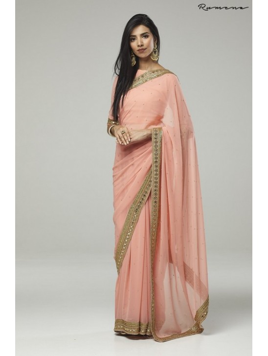 ZACS-734 PEACH PLAIN GEORGETTE READY MADE INDIAN SAREE ZACS-734 PEACH PLAIN GEORGETTE READY MADE INDIAN SAREE