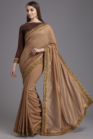 ZACS-772 BROWN GEORGETTE PARTY WEAR INDIAN READYMADE SAREE