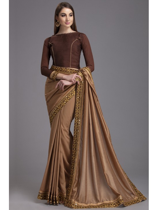 ZACS-772 BROWN GEORGETTE PARTY WEAR INDIAN READYMADE SAREE ZACS-772 BROWN GEORGETTE PARTY WEAR INDIAN READYMADE SAREE