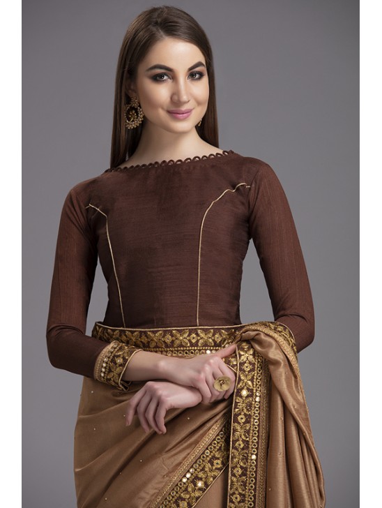 ZACS-772 BROWN GEORGETTE PARTY WEAR INDIAN READYMADE SAREE ZACS-772 BROWN GEORGETTE PARTY WEAR INDIAN READYMADE SAREE