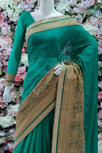 JADE GREEN ASIAN FESTIVE READYMADE SAREE