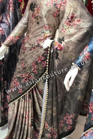 LUXURIOUS NEW INDIAN DESIGNER SATIN SAREE