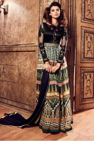 Black & Green Long Maxi Indian Anarkali Party Suit
