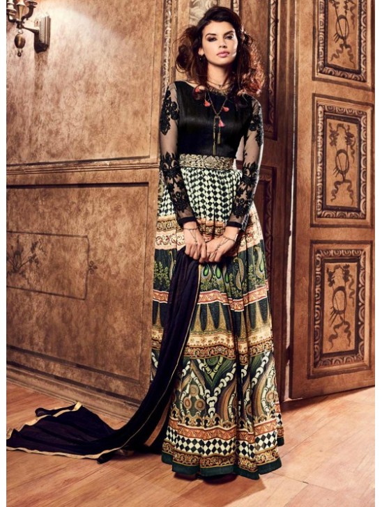 Black & Green Long Maxi Indian Anarkali Party Suit Black & Green Long Maxi Indian Anarkali Party Suit