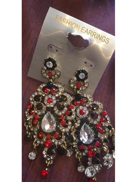 STUNNING INDIAN RED AND GREEN WEDDING EARRINGS STUNNING INDIAN RED AND GREEN WEDDING EARRINGS