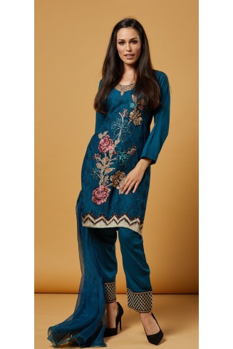 Teal Readymade Pakistani Salwar Suit 