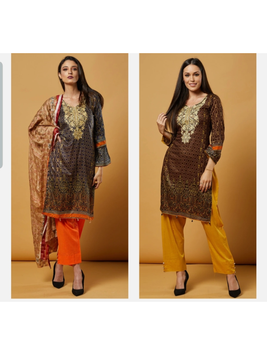 GOLD ORANGE EID DESIGNER READYMADE PAKISTANI SUITS