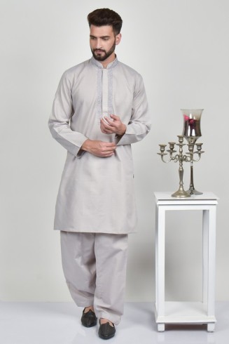 Fawn Embroidered Kurta Shalwar For Men