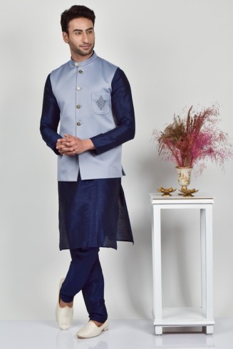 Grey Pocket Embroidered Formal Waistcoat